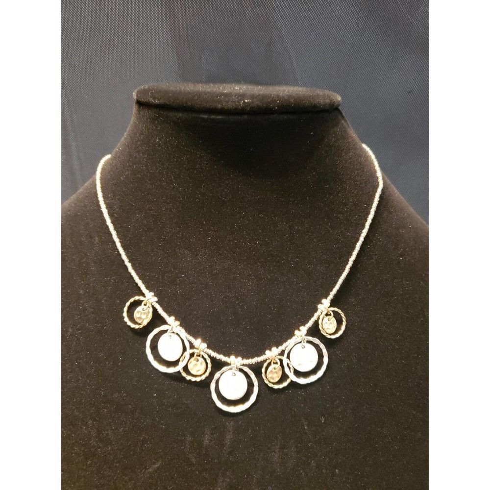 Vintage Gold Silver Tone Beaded Necklace Multi Charms Circles Jewelry Costume
